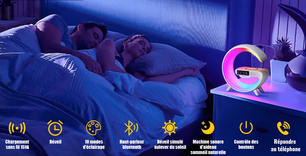 Lampe de Chevet LED avec fonction de charge sans fil et aide au sommeil - GetOrga