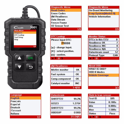 LAUNCH X431 Creader CR3001 : Outil diagnostic OBD2, moteur, codes défauts, mise à jour gratuite.