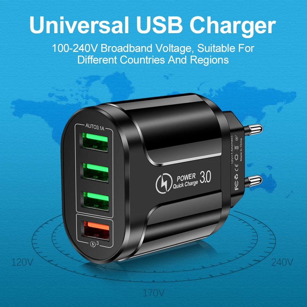 Chargeur USB 4 Ports 45W QC 3.0 pour iPhone 12 11 Samsung Xiaomi - Recharge Rapide et Efficace