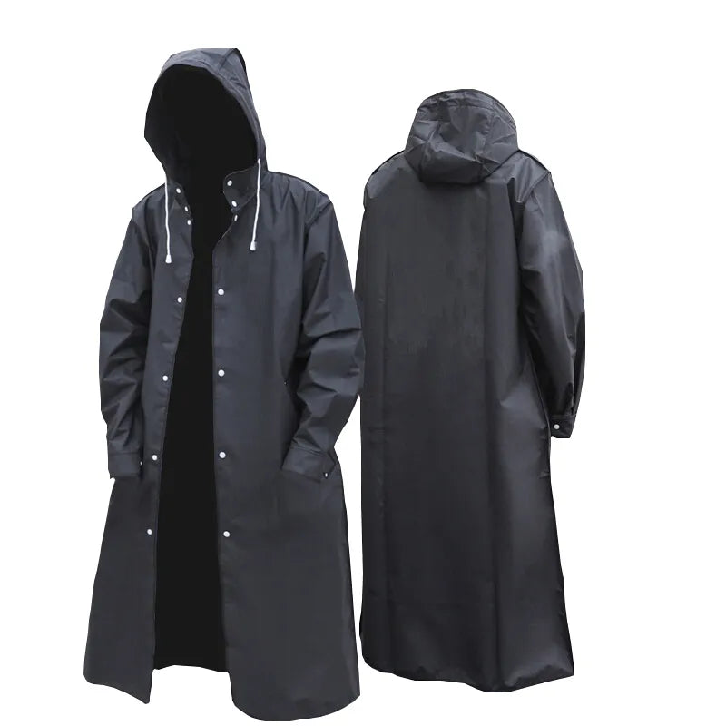 Imperméable Noir - Mode - Adultes - Long - Capuche - Randonnée - Pêche - Épais