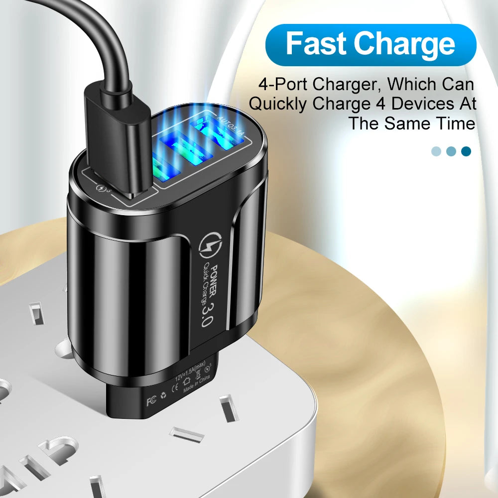 Chargeur USB 4 Ports 45W QC 3.0 pour iPhone 12 11 Samsung Xiaomi - Recharge Rapide et Efficace