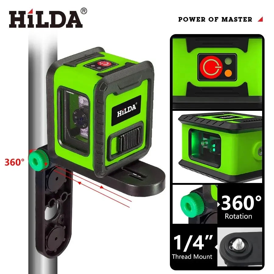 Niveau laser Hilda 2 mini lignes, auto-nivelant, faisceaux verts, croix horizontal et vertical