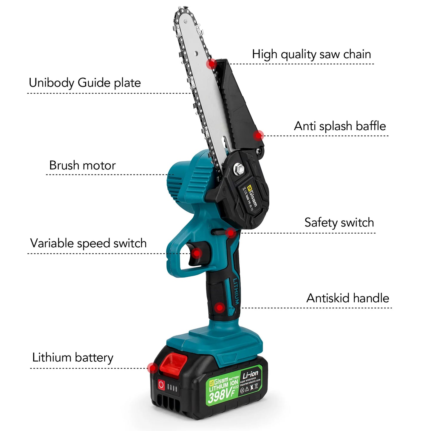 Tronçonneuse Électrique Sans Fil Gisam 6 Pouces, Rechargeable, batterie 18V