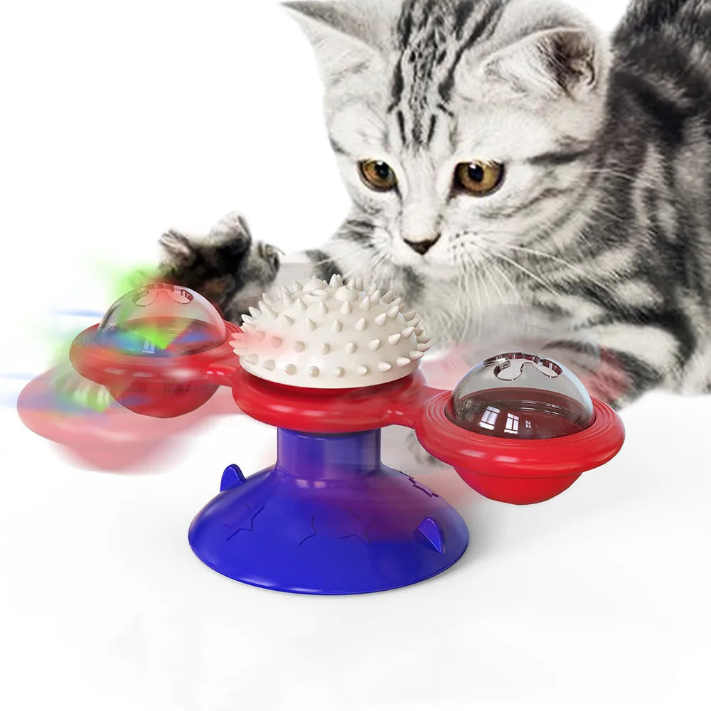 Jouet interactif pour chats, moulin à vent et plateau tournant, brosse à dents intégrée