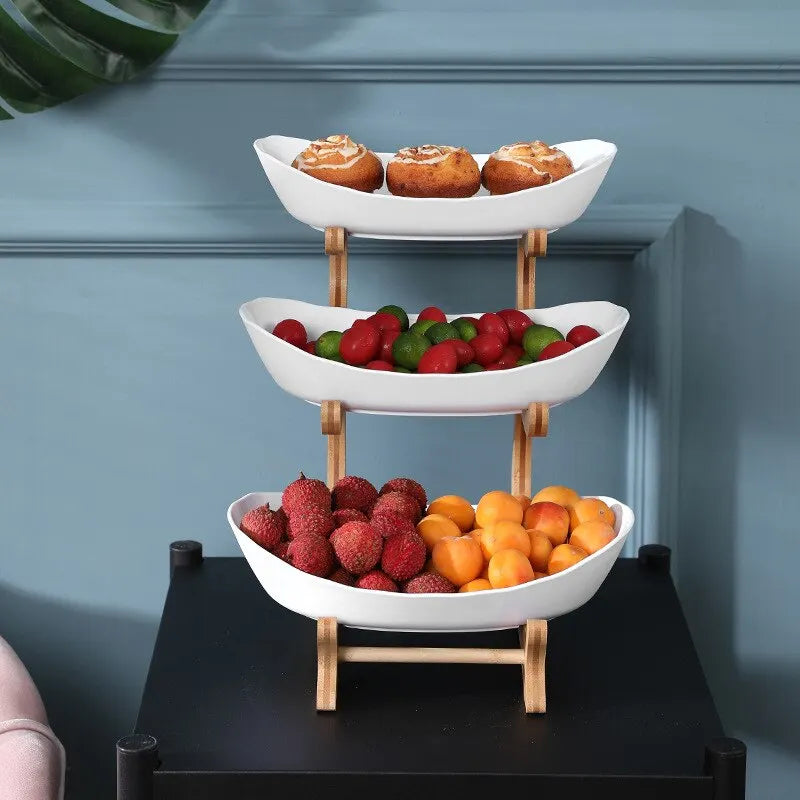 Bol à fruits pour cuisine avec séparations pour les étages - Plateaux à bonbons et gâteaux - Vaisselle en bois pour table