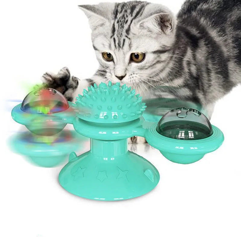 Jouet interactif pour chats, moulin à vent et plateau tournant, brosse à dents intégrée