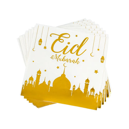 Articles Eid Mubarak : Vaisselle dorée, gobelets, bannière, sacs cadeaux