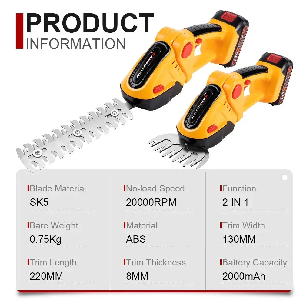 Taille-haies Électrique Sans Fil 2 en 1, 20000RPM, Rechargeable, Outils de Jardin