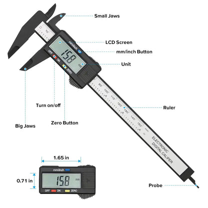 Electronic Digital Caliper Carbon Fiber Dial Vernier Caliper Gauge Micrometer Measuring Tool Digital Ruler