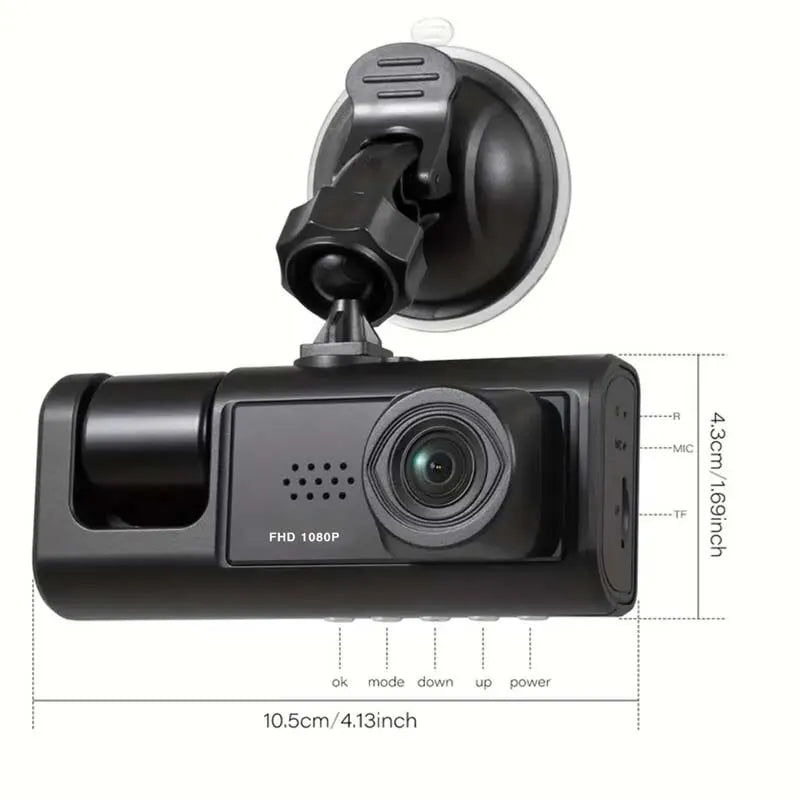 Dashcam 1080P avec vision nocturne IR, enregistrement en boucle, écran IPS 2", 3 caméras