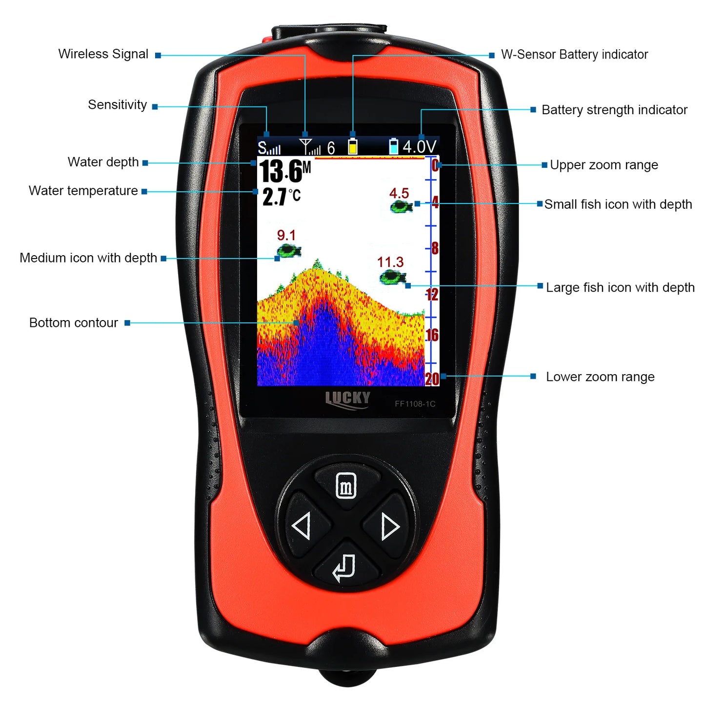 Détecteur Poisson Portable LUCKY Sonar FF1108-1CWLA Sans Fil Rechargeable, 45m