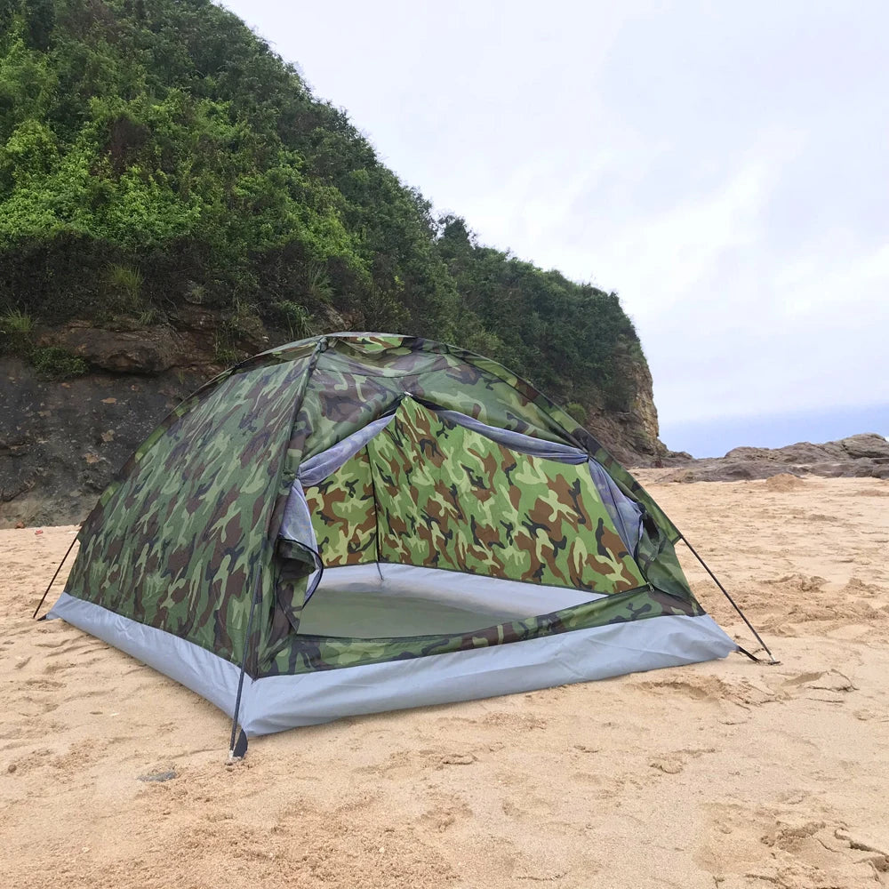 Tente de camping imperméable, coupe-vent et anti-UV pour 1 à 2 personnes, robuste et renforcée