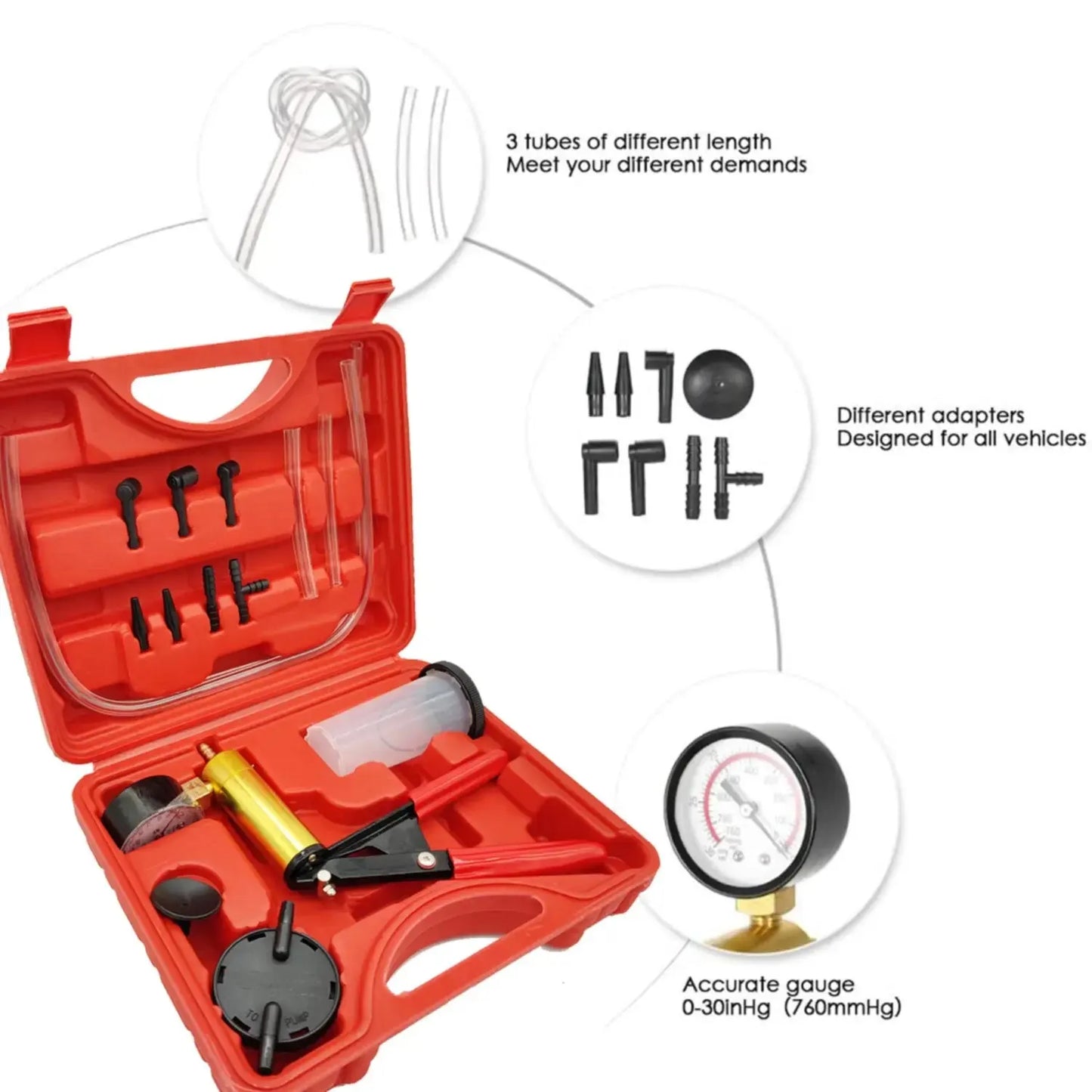 Pompe manuelle vide Liquide frein Kit testeur pression Pistole Vide Portable Robuste Jauge Aluminium