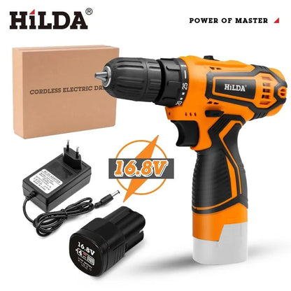 HILDA 12V 16.8V 21V Cordless Drill Electric Screwdriver Mini Wireless Power Driver DC Lithium-Ion Battery Power Tools