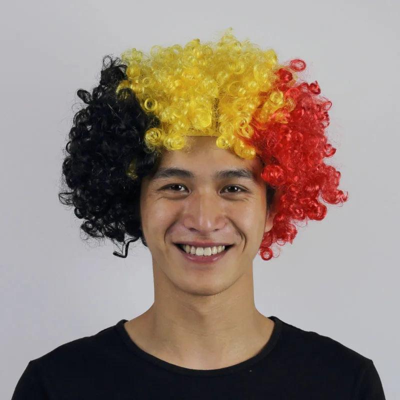 Perruque aux couleurs des drapeaux de la Coupe d'Europe, Accessoire de fête pour les fans, fournitures de carnaval