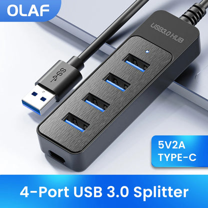 Hub USB 3.0 haute vitesse 4 ports avec adaptateur, expandeur multi-USB pour PC