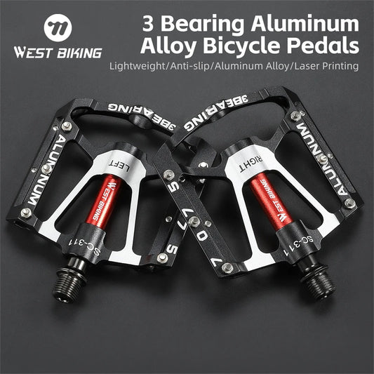 WEST BIKING 3 Bearing Bicycle Pedal CNC Aluminum Alloy Anti Slip MTB Road Bike Pedal Widen Pedals Profession Bike Accessories