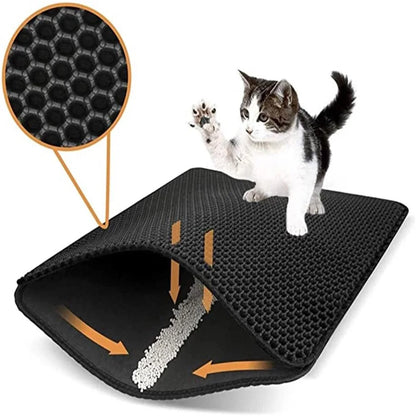 Double Tapis pour litière de chat - Imperméable et anti-urine - Facile à nettoyer - Antidérapant - Grand format