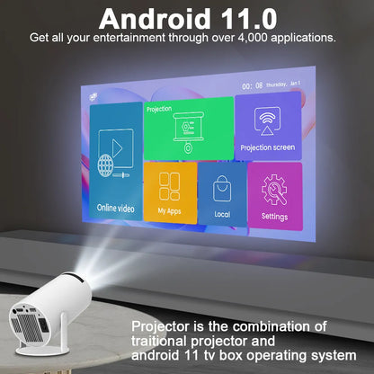 Projecteur 4K Android 11 avec Wifi6 Dual, 200 ANSI Lumens - Cinéma Maison et Extérieur - Portable et Polyvalent