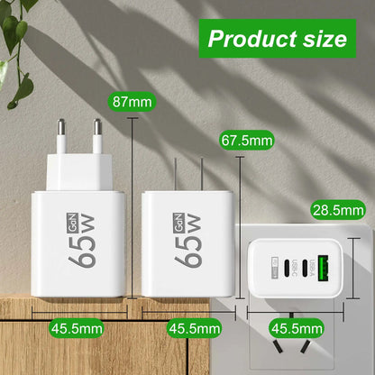 Chargeur USB 65W avec Prises EU et US - Sécurité et Fiabilité