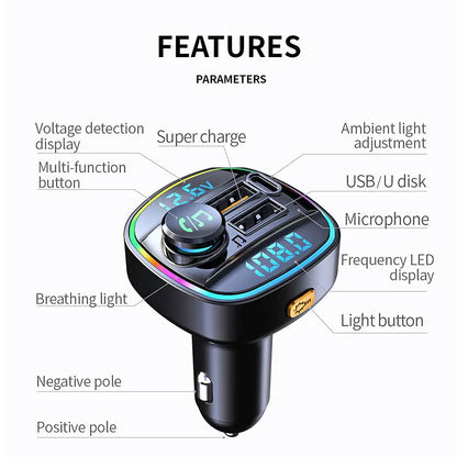 Transmetteur FM Bluetooth 5.0 pour voiture : mains libres, MP3, charge rapide USB