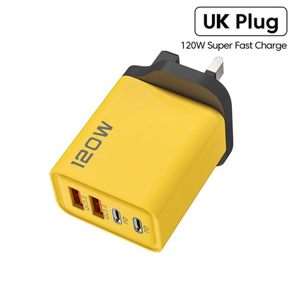 Chargeur USB C 4 Ports 120W Quick Charge 3.0 pour iPhone Samsung Xiaomi