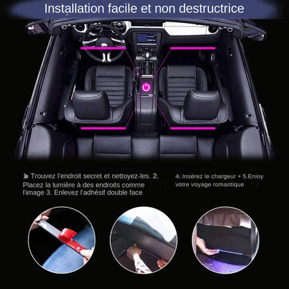 Kit néon LED intérieur pour voiture : éclairage RGB, télécommande, app, contrôle musical