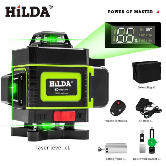 Niveau laser HILDA, 16/12 lignes, auto-nivelant, 360°, faisceau vert, puissant