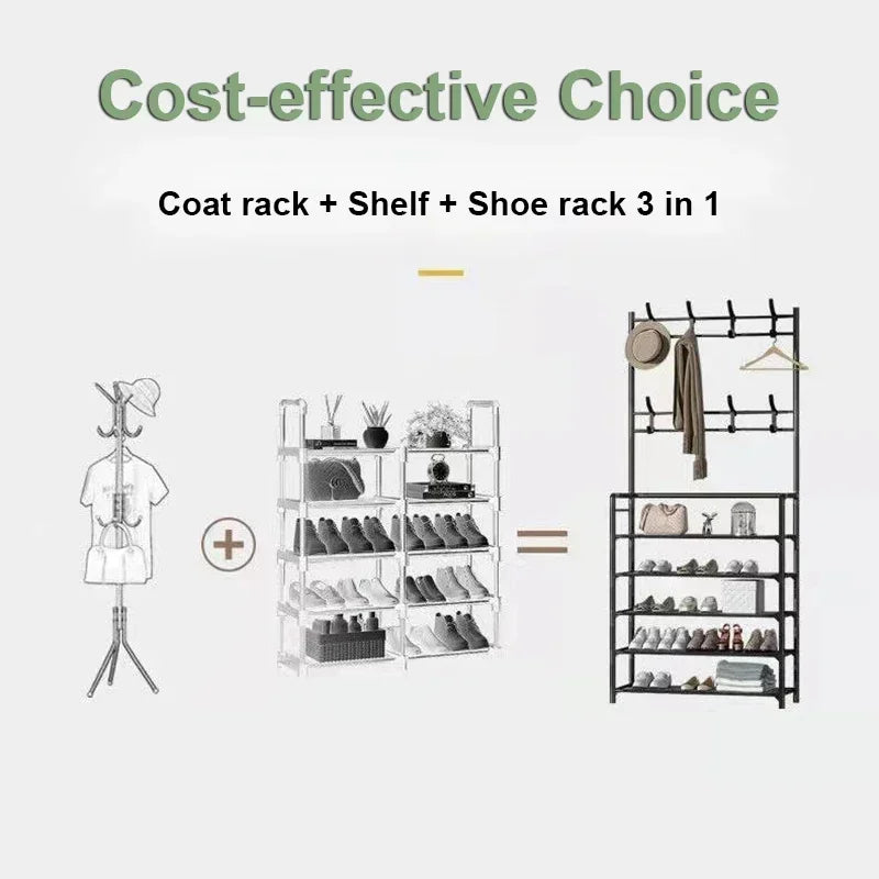 Étagère à chaussures et porte-manteaux multi-niveaux : Rangement pratique pour vêtements, chaussures, chapeaux. Solution d'organisation intérieure