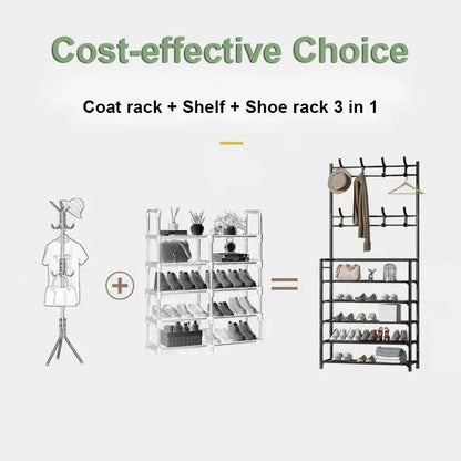 Étagère à chaussures et porte-manteaux multi-niveaux : Rangement pratique pour vêtements, chaussures, chapeaux. Solution d'organisation intérieure