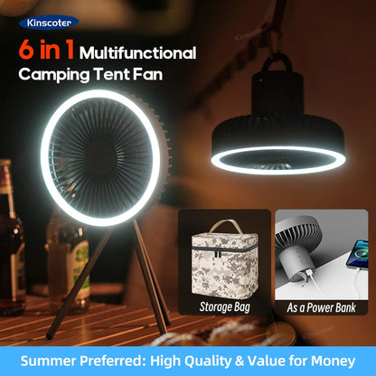 Ventilateur Rechargeable 10000mAh avec Power Bank et LED - Portable et Sans Fil Camping