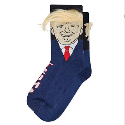 President Donald Trump Spoof Funny Socks Men Women Character Abstract 3D Fake Hair Trump Crew Sokken Homme