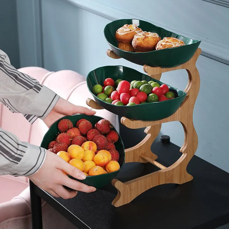 Bol à fruits pour cuisine avec séparations pour les étages - Plateaux à bonbons et gâteaux - Vaisselle en bois pour table