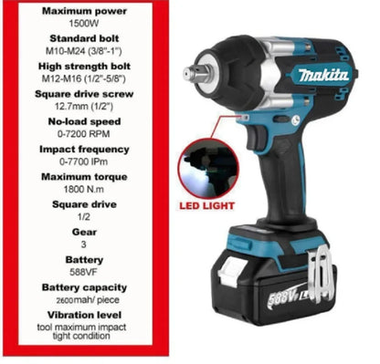 Clé à chocs électrique sans fil Makita DTW700 18V, outil de serrage à couple élevé