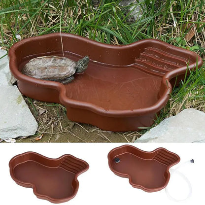 Baignoire reptile avec rampe et plateforme. Décoration aquarium pour tortue