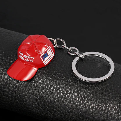 Trump Red Hat Pendant Keychain American Flag Hat Make America Great Again Metal Key Chain for Men Mesh Cap Car Key Ring Jewelry