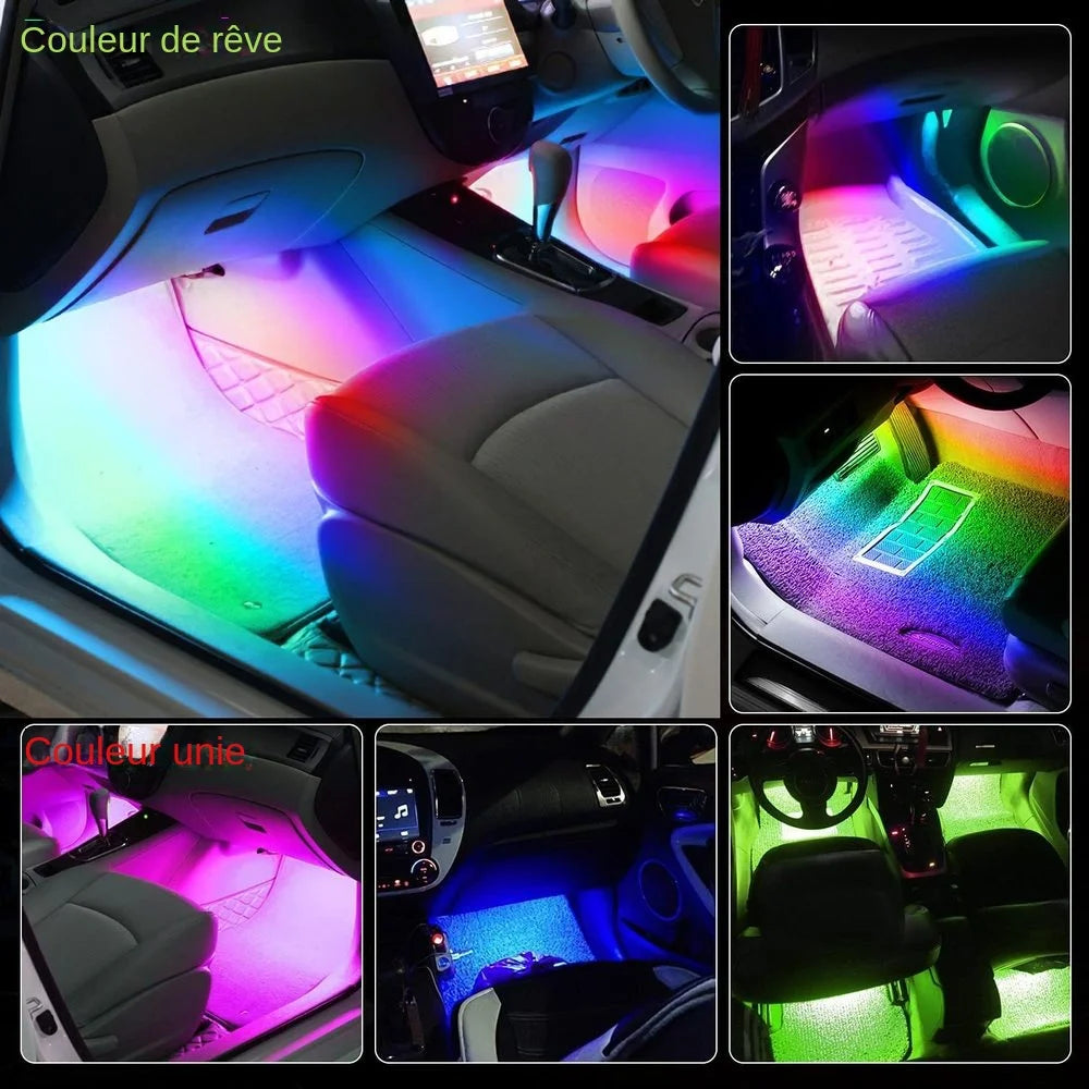 Kit néon LED intérieur pour voiture : éclairage RGB, télécommande, app, contrôle musical