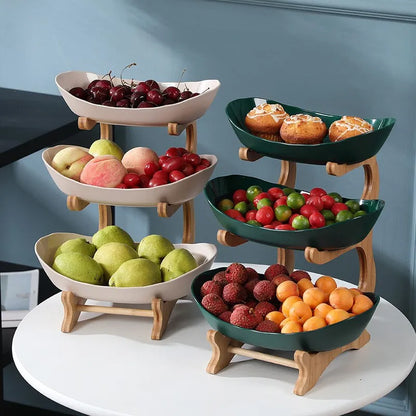 Bol à fruits pour cuisine avec séparations pour les étages - Plateaux à bonbons et gâteaux - Vaisselle en bois pour table