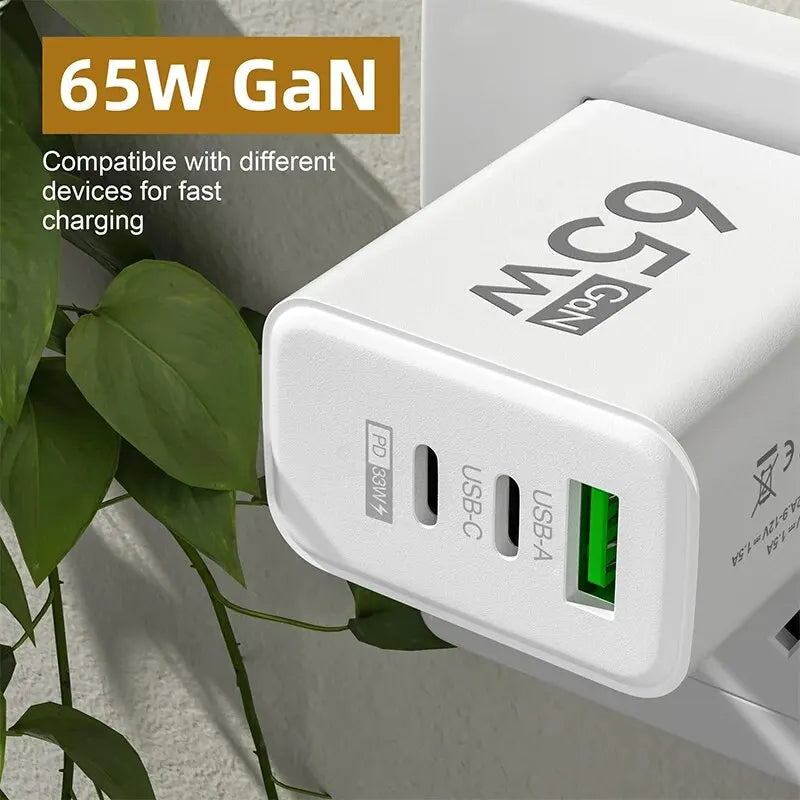 Chargeur USB Type C rapide 65W - PD 3.0 - Adaptateur mural pour téléphone