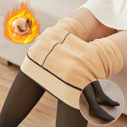 Women Thermal Leggings Winter Warm Elastic Translucent Pantyhose Female Fleece Thermal High Waist Slim Thicken Tight Pants