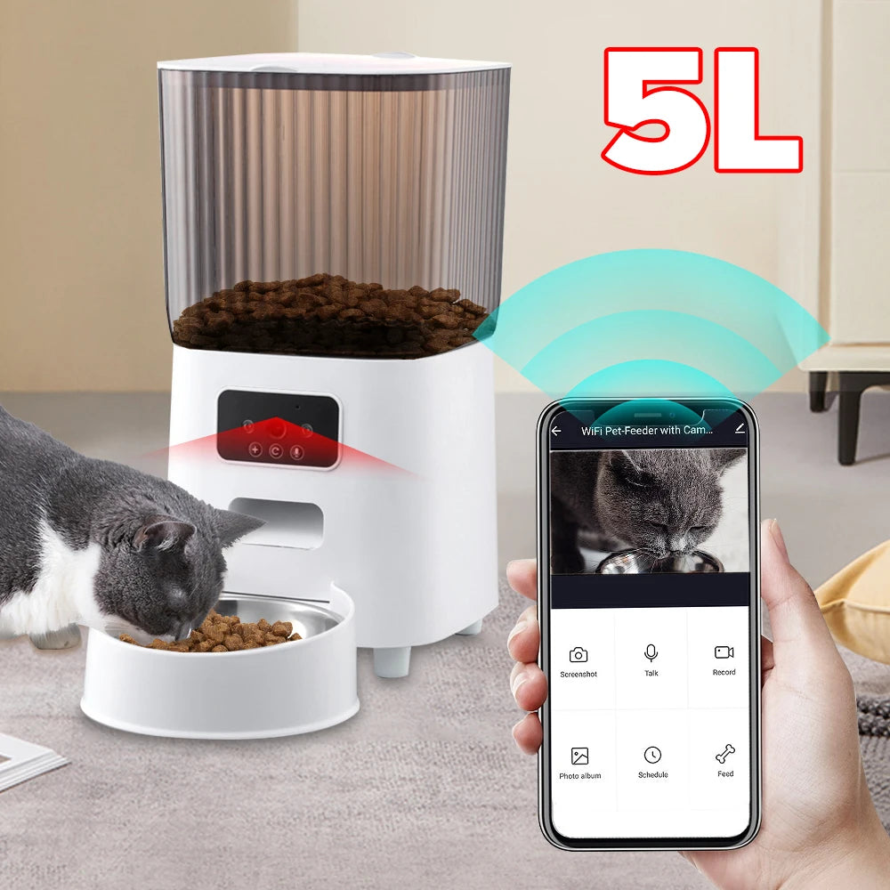 Distributeur Automatique de Nourriture pour Chat avec Caméra - Audio Bidirectionnel - Contrôle à Distance