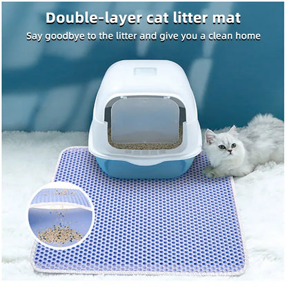 Double Tapis pour litière de chat - Imperméable et anti-urine - Facile à nettoyer - Antidérapant - Grand format