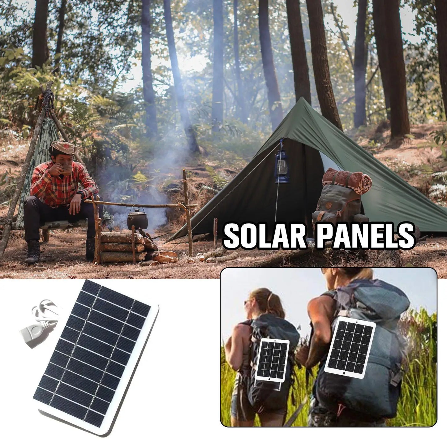 Panneau Solaire Portable 5V 2W USB - Chargeur de Batterie Sécurisé Extérieur Camping