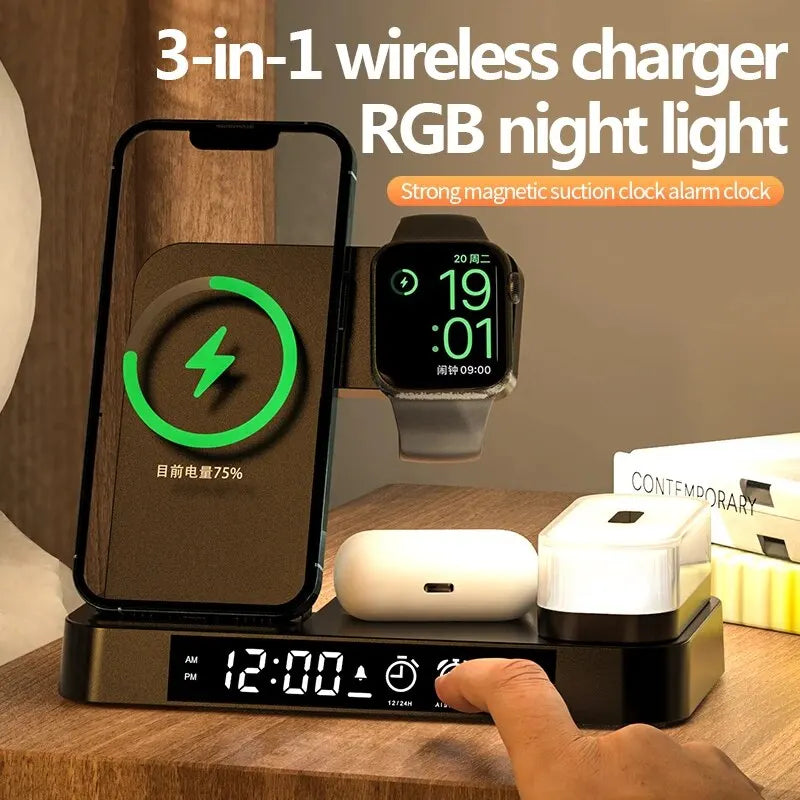 Chargeur sans fil 3 en 1 : 30W, station recharge rapide, iPhone, Samsung, Galaxy Watch, iWatch