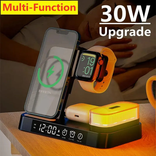 Chargeur sans fil 3 en 1 : 30W, station recharge rapide, iPhone, Samsung, Galaxy Watch, iWatch