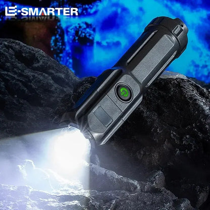 Lampe LED 4 modes, zoom télescopique, tactique, USB, longue portée, camping, feu