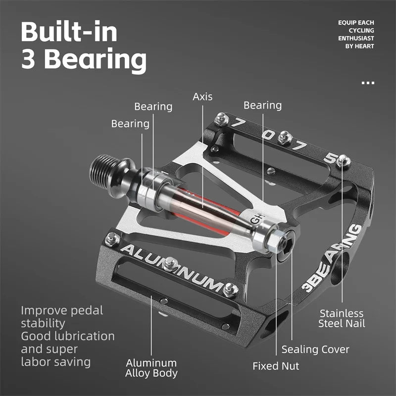 WEST BIKING 3 Bearing Bicycle Pedal CNC Aluminum Alloy Anti Slip MTB Road Bike Pedal Widen Pedals Profession Bike Accessories