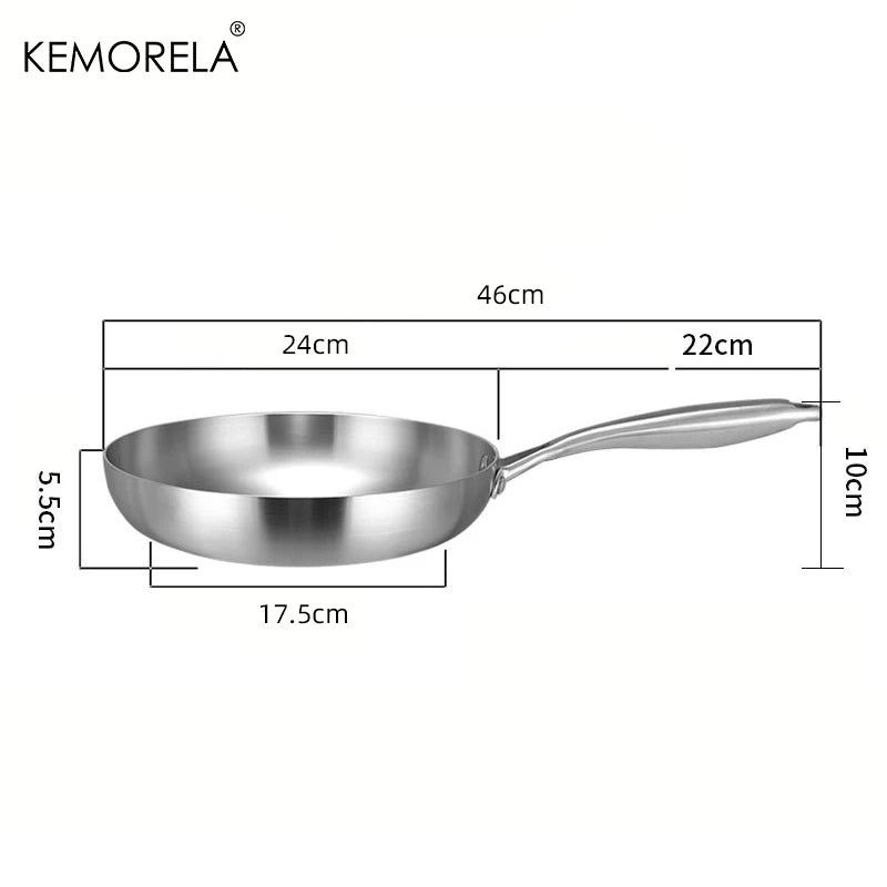 24 cm Bratpfanne aus Edelstahl 304 – 2 mm dick – 5-lagiger Wok – professionelle Qualität