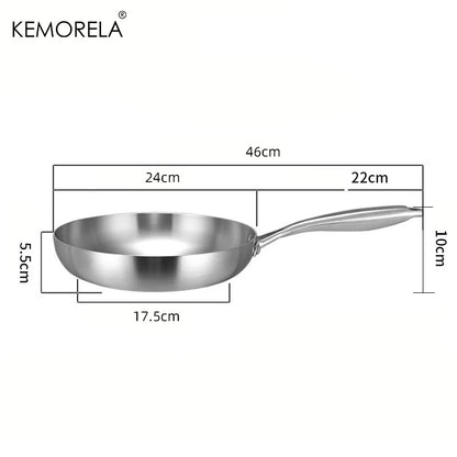 24 cm Bratpfanne aus Edelstahl 304 – 2 mm dick – 5-lagiger Wok – professionelle Qualität