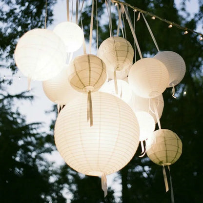 Lanterne en Papier Rond Blanche - Décoration Mariage Fête Anniversaire - Lumière